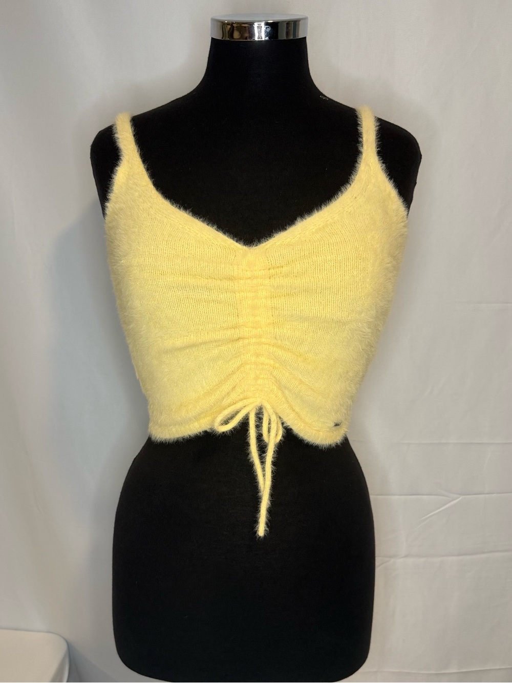 Hollister Fuzzy Yellow Crop Top Drawstring Front Size XS